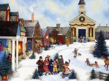 Weihnachten caroling in den Dorf Kinder Ölgemälde